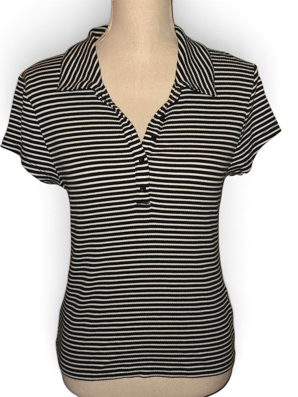 J.Crew Women's Short-Sleeve Henley Polo in Striped Vintage Rib. I